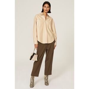 Saylor Remi Beige Faux Leather Long Sleeve Quarter Zip Collared Top Size Large